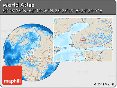 Shaded Relief Location Map of the Area around 62° 0' 21" N, 23° 52' 30" E