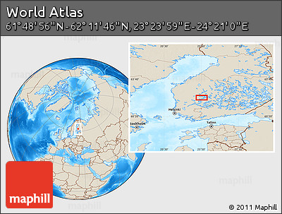 Shaded Relief Location Map of the Area around 62° 0' 21" N, 23° 52' 30" E