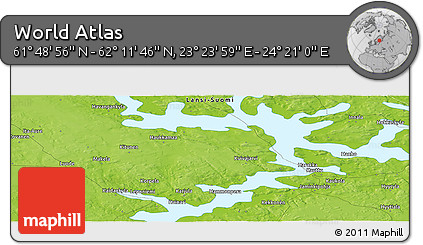 Physical Panoramic Map of the Area around 62° 0' 21" N, 23° 52' 30" E