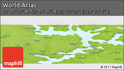 Physical Panoramic Map of the Area around 62° 0' 21" N, 23° 52' 30" E