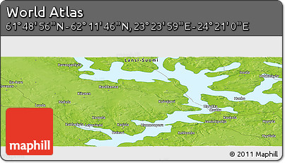 Physical Panoramic Map of the Area around 62° 0' 21" N, 23° 52' 30" E