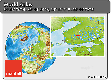 Physical Location Map of the Area around 62° 0' 21" N, 24° 43' 30" E