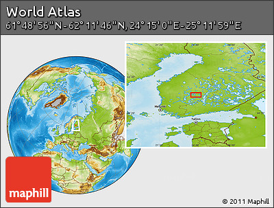 Physical Location Map of the Area around 62° 0' 21" N, 24° 43' 30" E