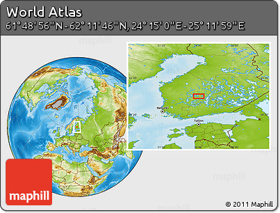 Physical Location Map of the Area around 62° 0' 21" N, 24° 43' 30" E