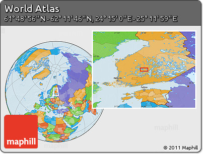 Political Location Map of the Area around 62° 0' 21" N, 24° 43' 30" E