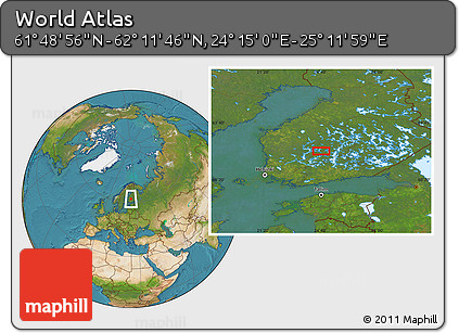 Satellite Location Map of the Area around 62° 0' 21" N, 24° 43' 30" E
