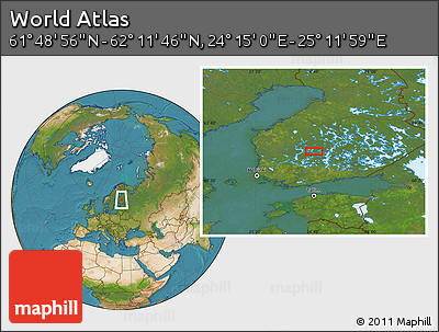 Satellite Location Map of the Area around 62° 0' 21" N, 24° 43' 30" E