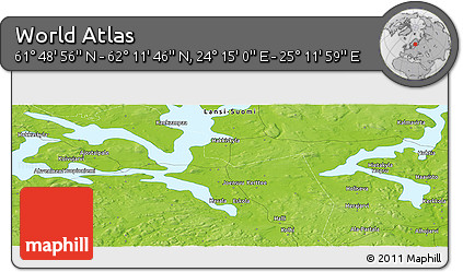 Physical Panoramic Map of the Area around 62° 0' 21" N, 24° 43' 30" E