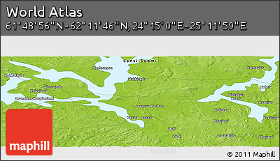 Physical Panoramic Map of the Area around 62° 0' 21" N, 24° 43' 30" E