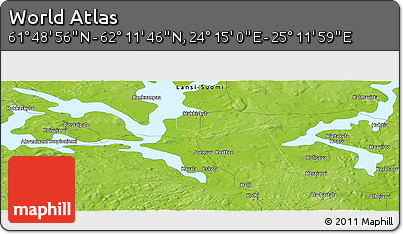 Physical Panoramic Map of the Area around 62° 0' 21" N, 24° 43' 30" E