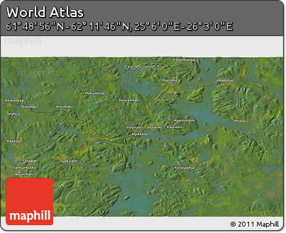 Satellite 3D Map of the Area around 62° 0' 21" N, 25° 34' 30" E