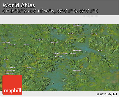 Satellite 3D Map of the Area around 62° 0' 21" N, 25° 34' 30" E