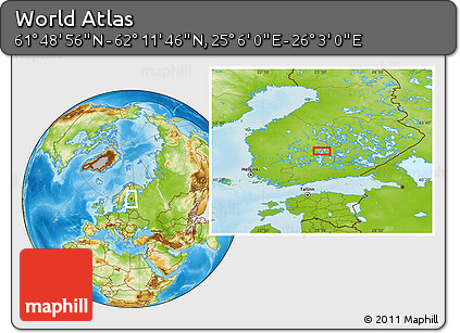 Physical Location Map of the Area around 62° 0' 21" N, 25° 34' 30" E