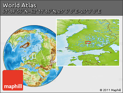 Physical Location Map of the Area around 62° 0' 21" N, 25° 34' 30" E
