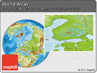 Physical Location Map of the Area around 62° 0' 21" N, 25° 34' 30" E