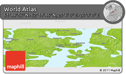 Physical Panoramic Map of the Area around 62° 0' 21" N, 25° 34' 30" E