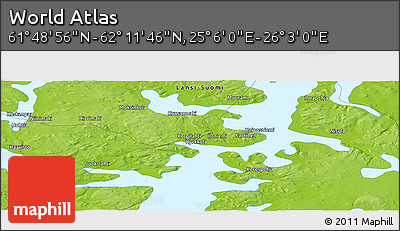 Physical Panoramic Map of the Area around 62° 0' 21" N, 25° 34' 30" E