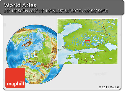 Physical Location Map of the Area around 62° 0' 21" N, 26° 25' 29" E