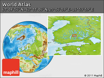 Physical Location Map of the Area around 62° 0' 21" N, 26° 25' 29" E