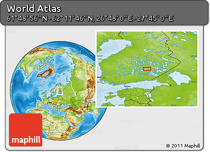 Physical Location Map of the Area around 62° 0' 21" N, 27° 16' 29" E
