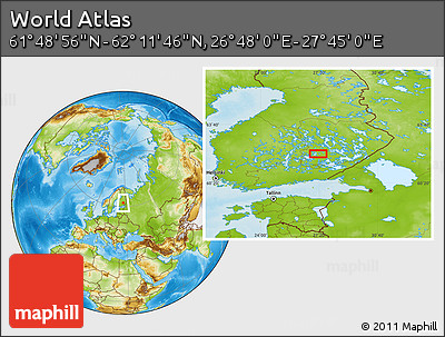 Physical Location Map of the Area around 62° 0' 21" N, 27° 16' 29" E