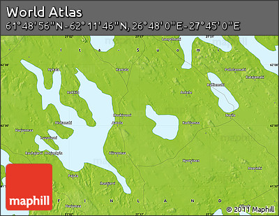 Physical Map of the Area around 62° 0' 21" N, 27° 16' 29" E