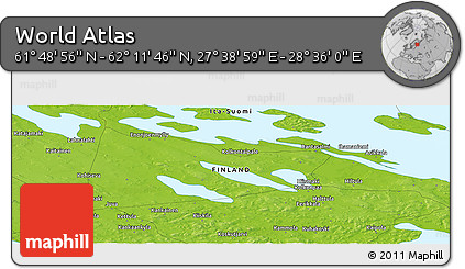 Physical Panoramic Map of the Area around 62° 0' 21" N, 28° 7' 30" E