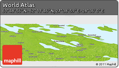 Physical Panoramic Map of the Area around 62° 0' 21" N, 28° 7' 30" E