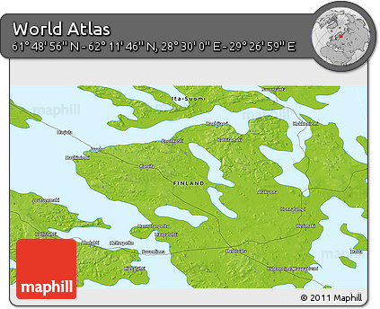 Physical 3D Map of the Area around 62° 0' 21" N, 28° 58' 30" E