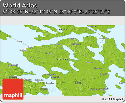Physical 3D Map of the Area around 62° 0' 21" N, 28° 58' 30" E