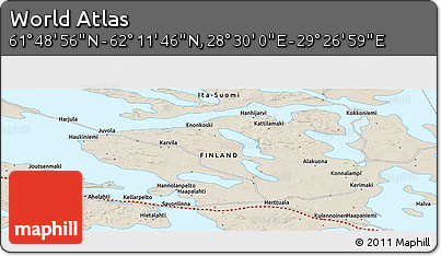 Shaded Relief Panoramic Map of the Area around 62° 0' 21" N, 28° 58' 30" E