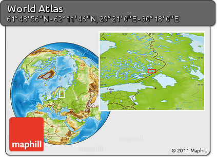 Physical Location Map of the Area around 62° 0' 21" N, 29° 49' 30" E