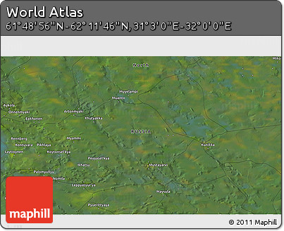 Satellite 3D Map of the Area around 62° 0' 21" N, 31° 31' 29" E