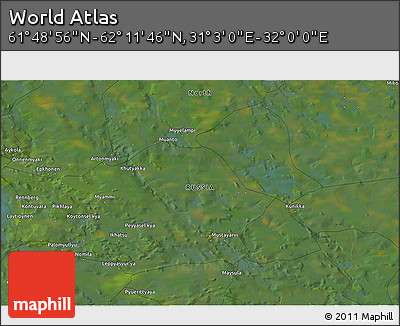 Satellite 3D Map of the Area around 62° 0' 21" N, 31° 31' 29" E