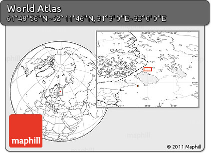 Blank Location Map of the Area around 62° 0' 21" N, 31° 31' 29" E