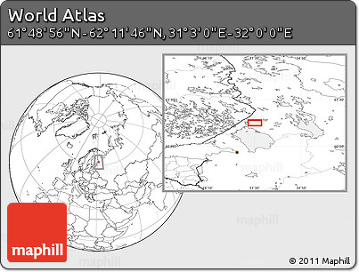 Blank Location Map of the Area around 62° 0' 21" N, 31° 31' 29" E