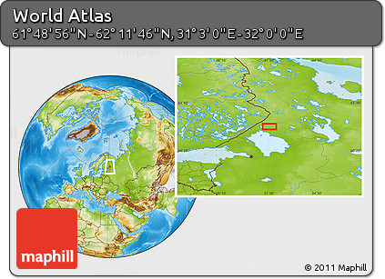 Physical Location Map of the Area around 62° 0' 21" N, 31° 31' 29" E