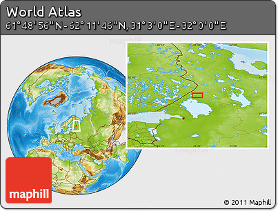 Physical Location Map of the Area around 62° 0' 21" N, 31° 31' 29" E