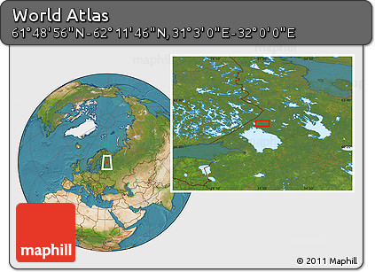 Satellite Location Map of the Area around 62° 0' 21" N, 31° 31' 29" E