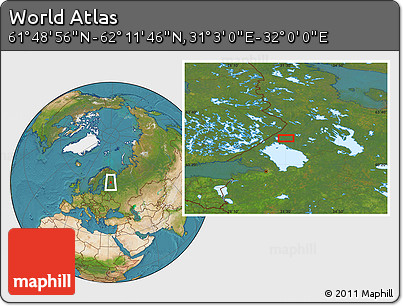 Satellite Location Map of the Area around 62° 0' 21" N, 31° 31' 29" E