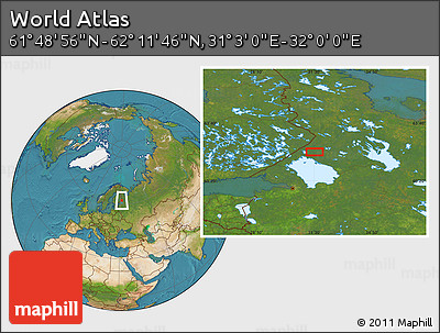 Satellite Location Map of the Area around 62° 0' 21" N, 31° 31' 29" E
