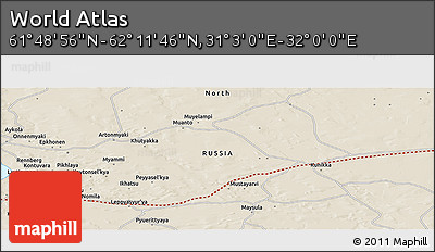 Shaded Relief Panoramic Map of the Area around 62° 0' 21" N, 31° 31' 29" E