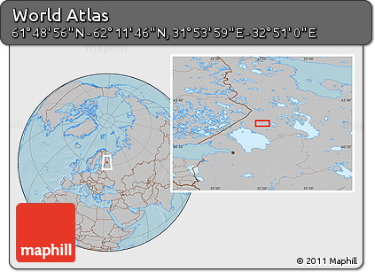 Gray Location Map of the Area around 62° 0' 21" N, 32° 22' 30" E, hill shading
