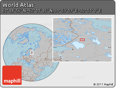 Gray Location Map of the Area around 62° 0' 21" N, 32° 22' 30" E, hill shading