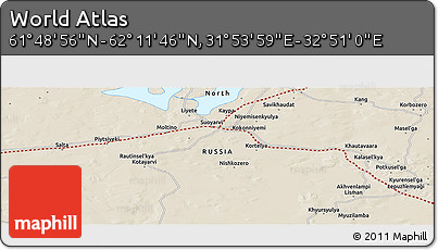 Shaded Relief Panoramic Map of the Area around 62° 0' 21" N, 32° 22' 30" E