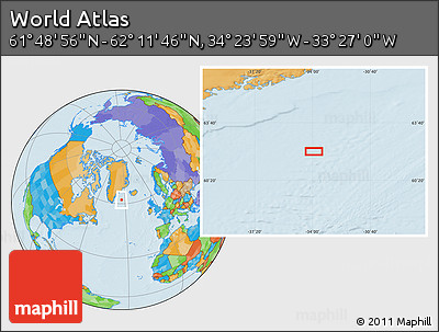 Political Location Map of the Area around 62° 0' 21" N, 33° 55' 29" W