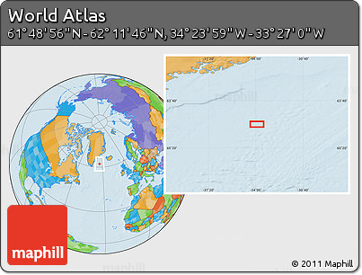 Political Location Map of the Area around 62° 0' 21" N, 33° 55' 29" W