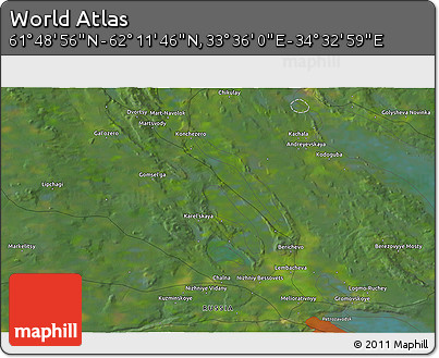 Satellite 3D Map of the Area around 62° 0' 21" N, 34° 4' 30" E