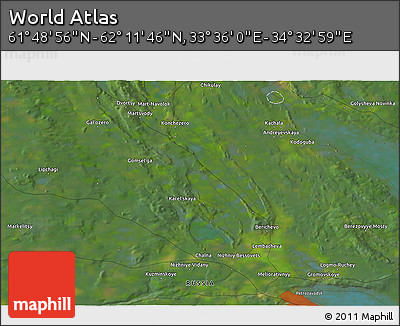 Satellite 3D Map of the Area around 62° 0' 21" N, 34° 4' 30" E