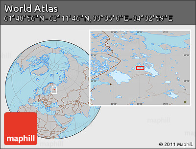 Gray Location Map of the Area around 62° 0' 21" N, 34° 4' 30" E